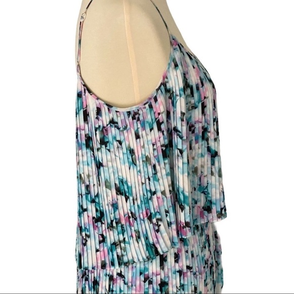 Parker Jasmine Blue Floral Print Jett Accordion Tiered Mini Cocktail Dress M - Picture 12 of 14